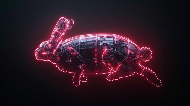 recommend clip art: robotic running rabbit interface icon, VR neon style in bold outlines for visual impact. Created Using: 