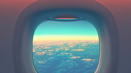 A plane window view, blue sky, gradient