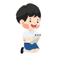 Boy writes in his notebook