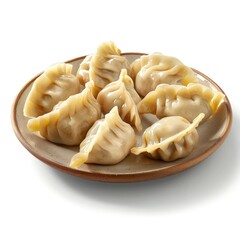 Delicious, fresh Jiaozi, beautiful serving, isolated on white background, staged professional photography, food photography