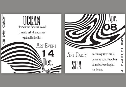 Social Media Square Post Template Black White Striped Abstract Round Shape