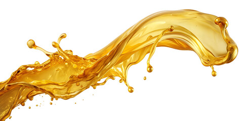 Fototapeta premium A wave of liquid gold, a splash of a golden stream, a whirlwind or a spill pouring oil. Whirlpool of precious water or cosmetics with flow wave. Liquid substance. Isolated on transparent background.