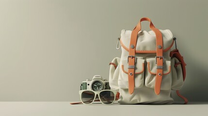 Naklejka premium Compact Minimalist Backpack with Travel Essentials for Adventurous Expeditions