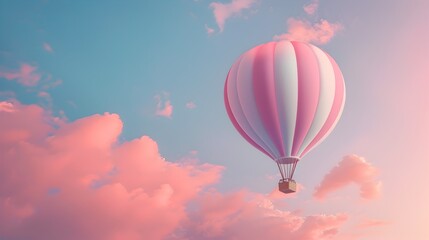 Obraz premium Charming 3D Hot Air Balloon Drifting Peacefully in Pastel Sky Backdrop for Adventure Travel Concept