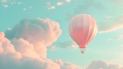 Naklejka premium Cute 3D Air Balloon Floating in Pastel Sky,Whimsical Travel Adventure Minimal Render