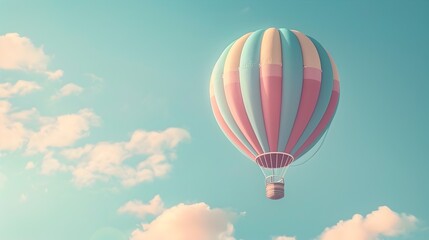 Obraz premium Whimsical 3D air balloon floating in pastel sky,travel adventure concept