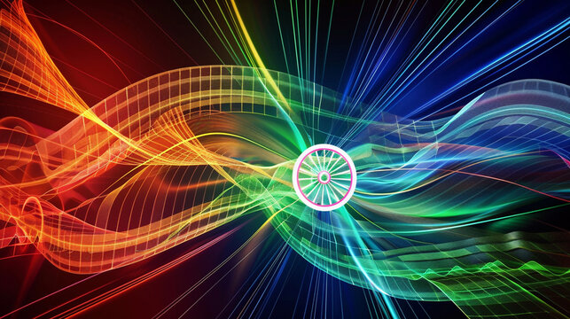 Colorful digital waves in abstract art depicting India's tech advancements.