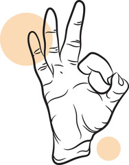 Hand-drawn illustration of a finger symbol showing the meaning of 'OK', vector of fingers in a pose showing 'OK'