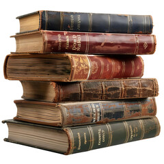 A stack of aging, vintage books reveals the charm and character of classic literature with worn, textured covers and spines.