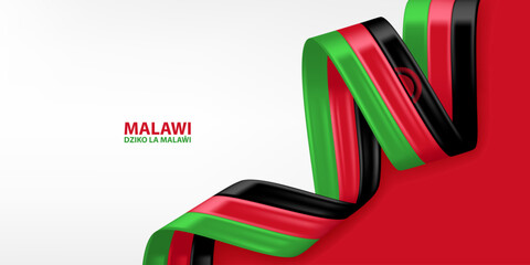 Malawi 3D ribbon flag. Bent waving 3D flag in colors of the Malawi national flag. National flag background design.