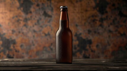 Mockup of a beer bottle with a brown color and blank label using responsive design
