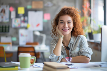 Cheerful woman smiling in creative office space