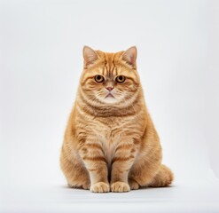 Obraz premium ginger British shorthair cat sitting on white background, front view