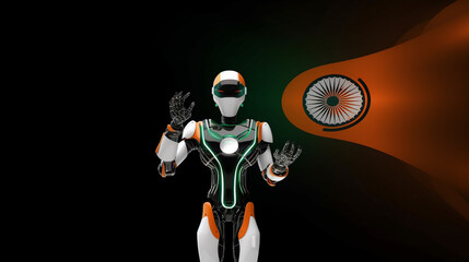 Robot with Indian flag security badge.