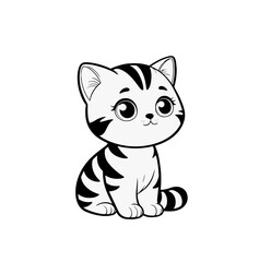 Adorable shorthair kitten sitting. Cute feline character with big eyes and a friendly smile evokes joy. Perfect for children artwork, greeting cards, and coloring books. Vector illustration.