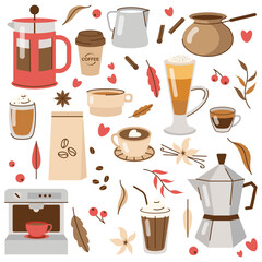 coffee vector illustrations simple minimalistic flat design style. design elements for projects