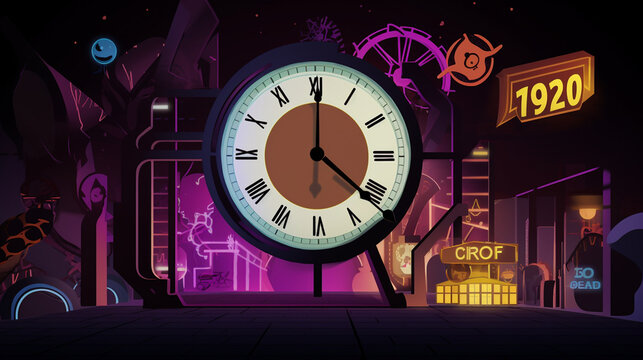 Neon clock with futuristic design.