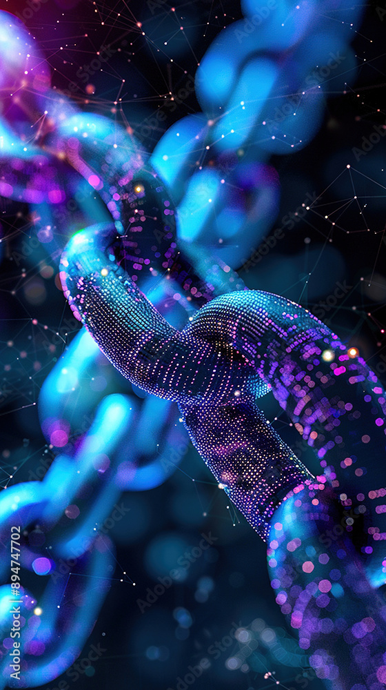 Poster concept digital blockchain technology. blockchain chain with digital network and binary code. smart 