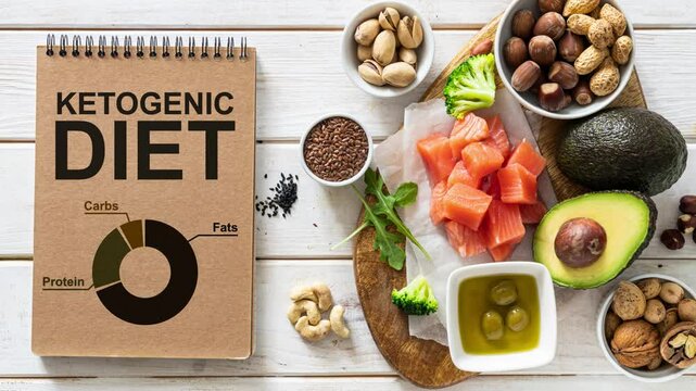 Keto diet concept - food intake structure animated on notepad