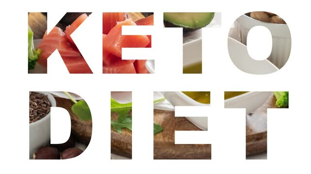 Keto diet concept - foods moving behind keto diet letters