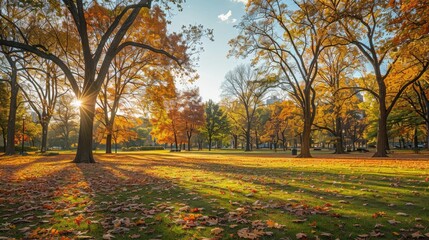 Vibrant fall foliage in the park on a sunny afternoon