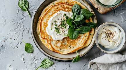 Veggie pancakes with yogurt and Spinach