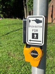 Push button for walk sign with a shallow depth of field