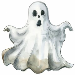 a Spooky Ghost clipart, watercolor clipart illustration, lsolated on white background