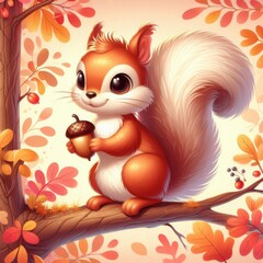 squirrel with nut with the autumn background