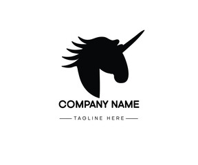 Obraz premium Unicorn head silhouette icon isolated on white background. Black shape of unicorn's head. Vector illustration.