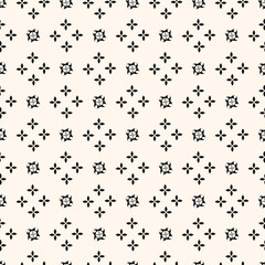 Minimalist seamless pattern. Vector geometric textures with small elements, flowers. Black and white minimal abstract background swatch. Modern design