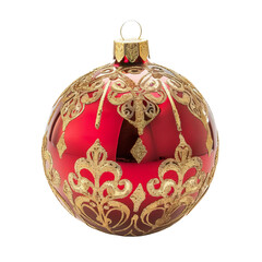 Elegant red Christmas ornament with intricate gold patterns, perfect for holiday decorations and festive celebrations.