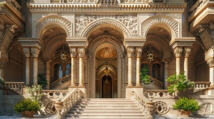 Fototapeta premium An opulent palace-like home with intricate stone carvings