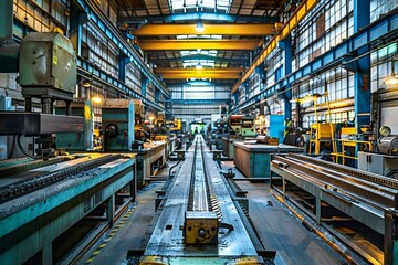 Obraz premium Modern metalworking shop with machinery