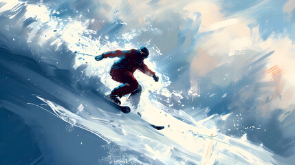 Winter Sports Action: A thrilling shot of an athlete engaging in a winter sport, such as skiing, snowboarding, or ice skating. The image should capture the speed, skill, and excitement of the activity