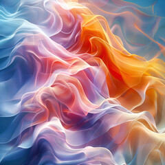 Obraz premium Abstract Fabric Waves: Shimmering and ethereal, abstract fabric waves dance in a symphony of color, capturing the essence of fluidity and movement. The delicate textures and vibrant hues create a capt