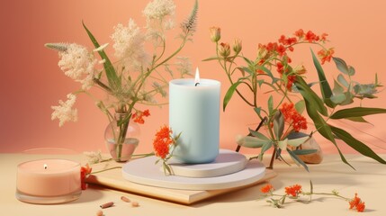 Luxurious Pastel-Colored Candle in Elegant Glass Holder for Product Mockup