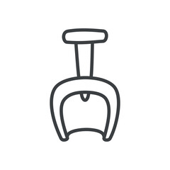 Cute kid shovel icon. Hand drawn monochrome illustration of a sandbox plastic scoop isolated on a white background. Kawaii sticker. Vector 10 EPS.