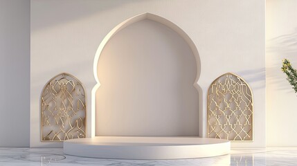 Elegant White and Gold Minimalist Archway with Ornate  Details
