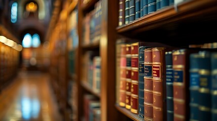 Blurred background of bookshelf in a library