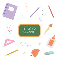 Collection of school doodle vector illustrations,flat illustration isolated on white background