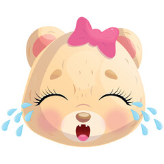 
Little bear with a pink bow is crying.Isolated vector illustration on a white background.