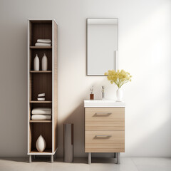 Modern Bathroom Vanity with Wooden Cabinet and Mirror