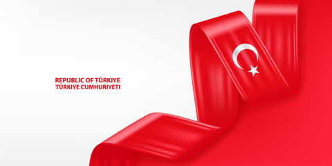 Türkiye 3D ribbon flag. Bent waving 3D flag in colors of the Türkiye national flag. National flag background design.