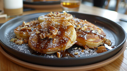 A plate of sweet halal hoddeok, Korean pancakes filled with brown sugar and nuts,