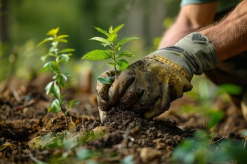 Energetic Community Tree Planting Event: Vibrant Colors and Realistic Depth of Field