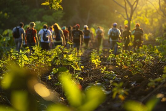 Vibrant Reforestation Event: Diverse Participants in Dynamic Compositions with Realistic Depth of Field
