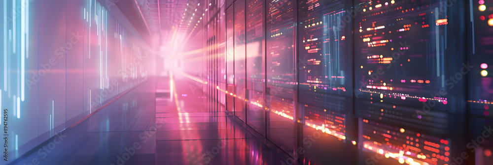 Poster abstract data center background, database in terminal storage, hardware server room, cloud computing