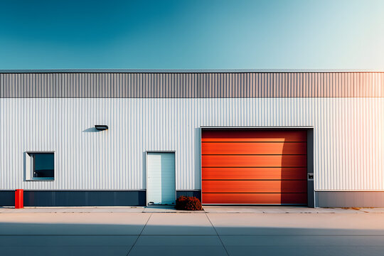 Exterior of a modern warehouse with a small office unit