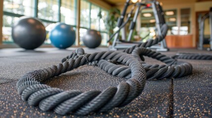 Thick Battle Ropes Laid Out on Gym Floor
